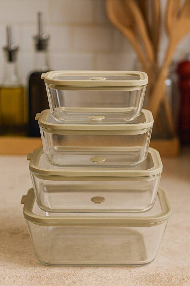 Hıello 4-Piece Glass Storage Set Cream
