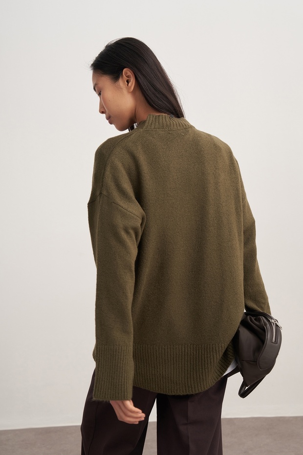 Kadın Basic Triko Kazak Haki - 4