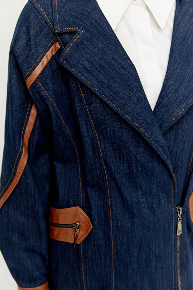 Kruvaze Oversize Denim Ceket - 3
