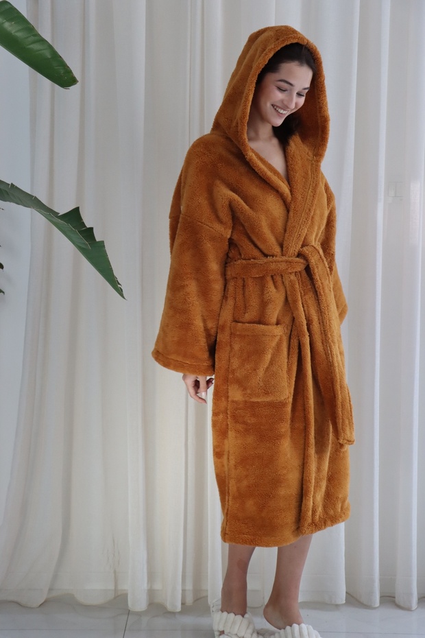 Wellsoft Plush Extra Soft Hooded Long Dressing Gown with Pocket Detail