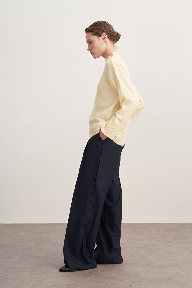 Kadın Basic Triko Kazak Uçuk Sarı - 4