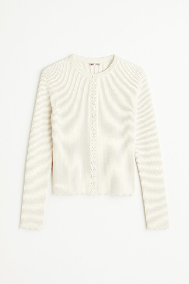 6972 Kadın Fitilli Basic Triko Hırka Naturel - 6