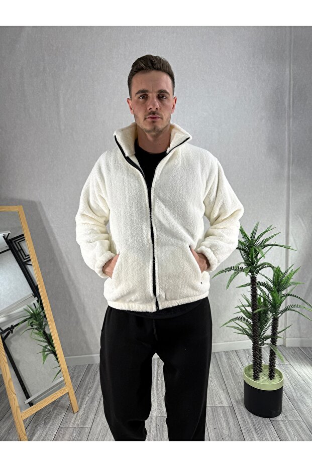 Erkek Peluş Ceket Kalın Oversize Fermuarlı
