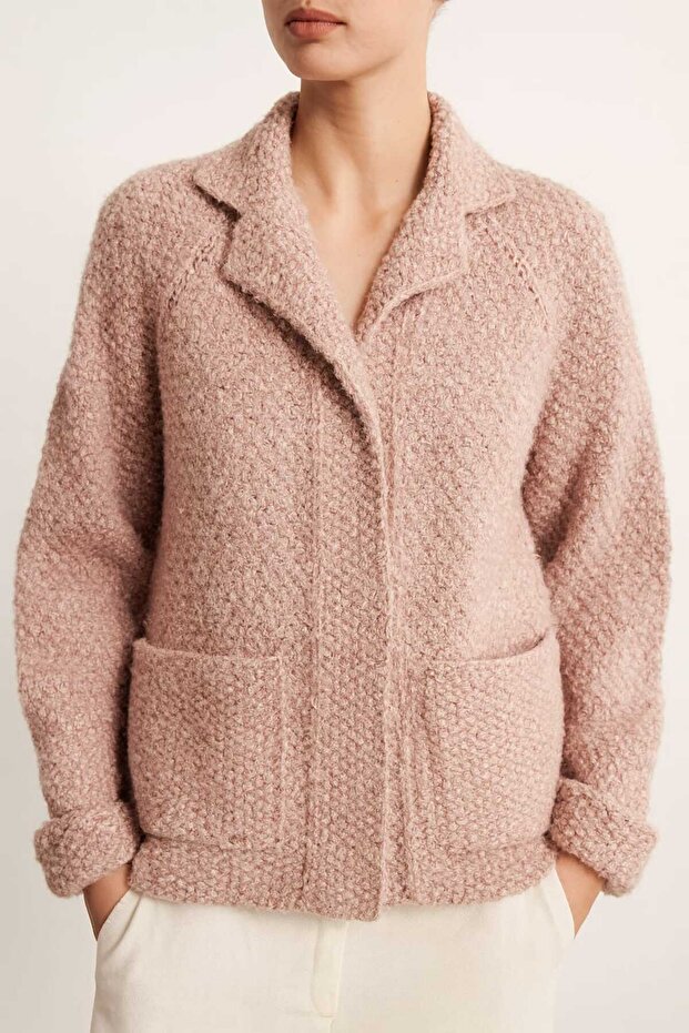 Pembe Kış El Örgüsü ceket - 2