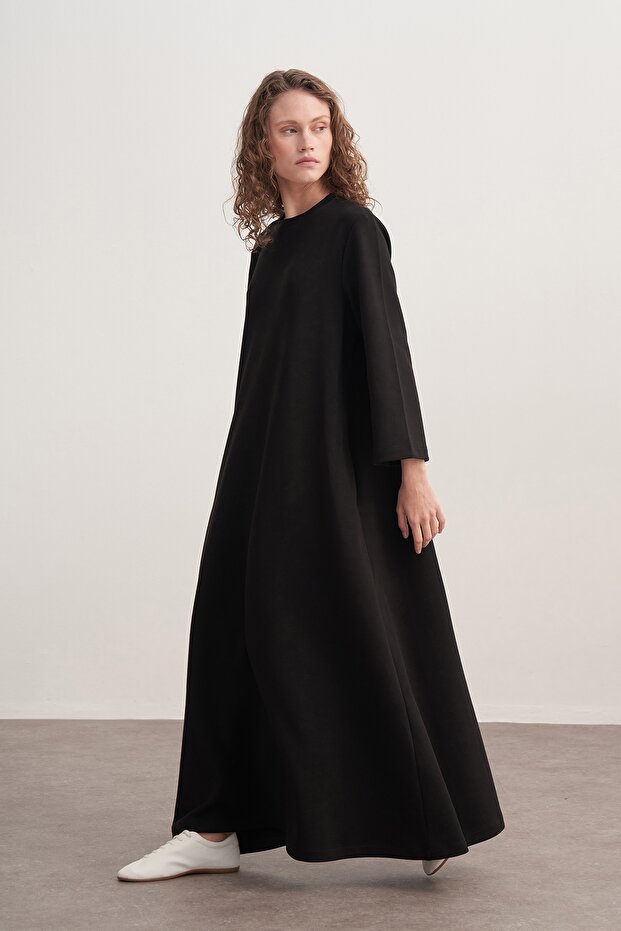 Kadın İnterlok Oversize Elbise Siyah - 2