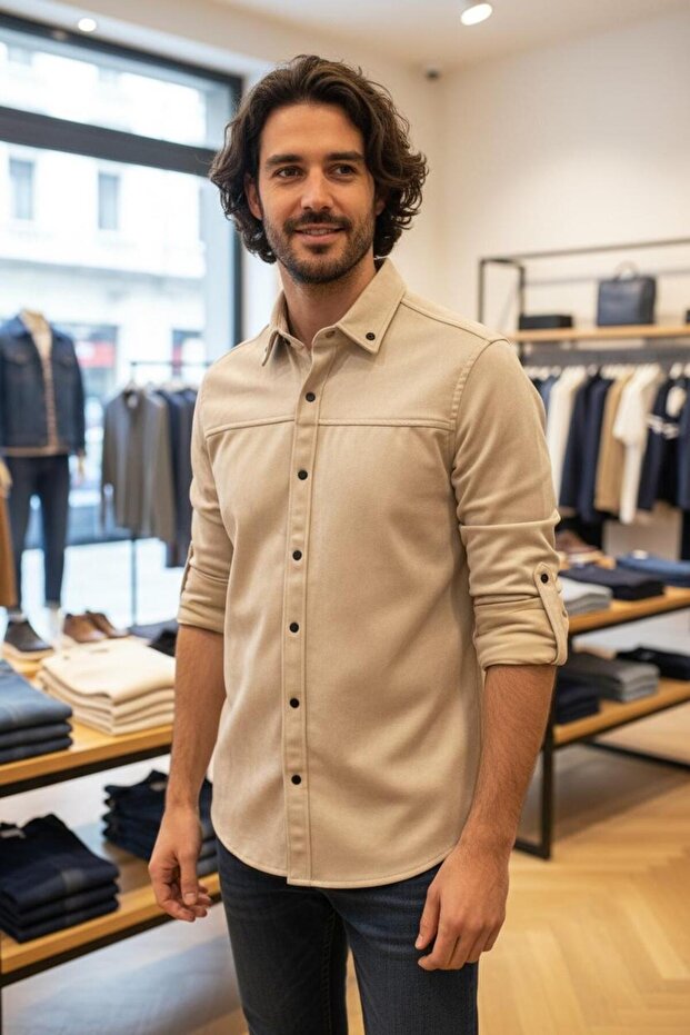 Süet Bej Gömlek - 1