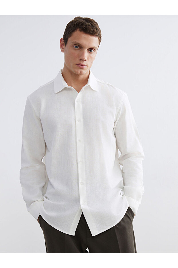 Lcw Vision Ecru Regular Fit Dobby Men's Shirt