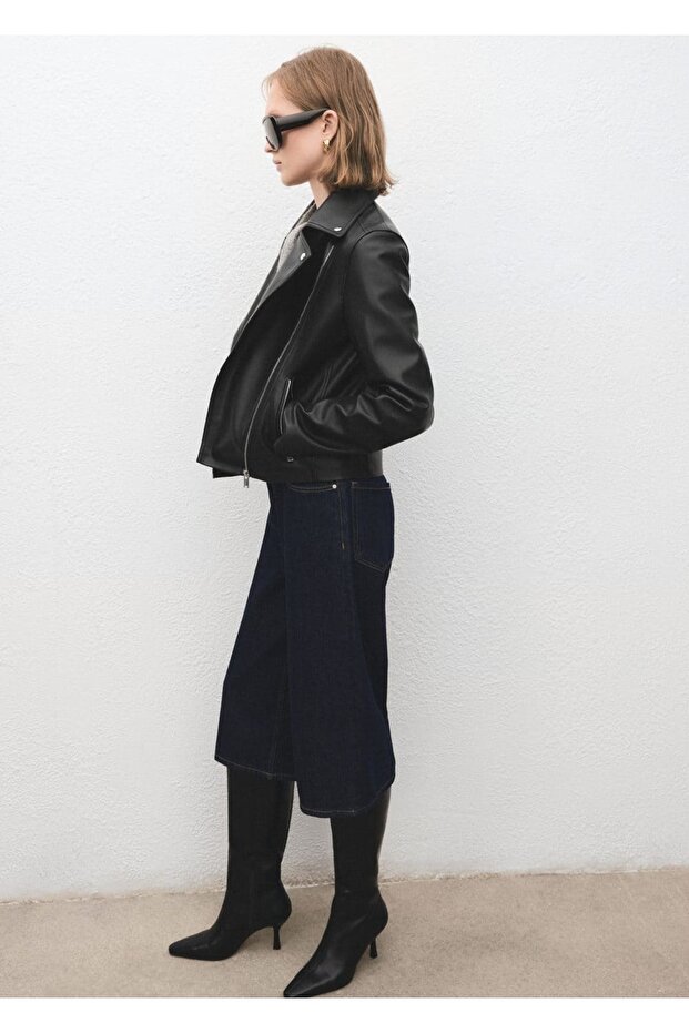 Deri görünümlü biker ceket - 2