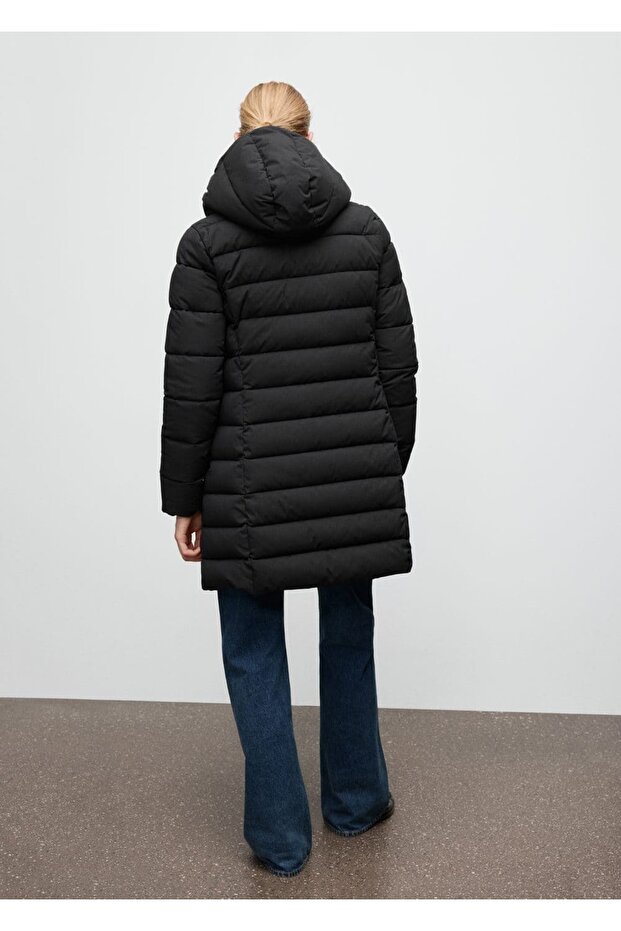 Kapüşonlu midi kapitone anorak - 4