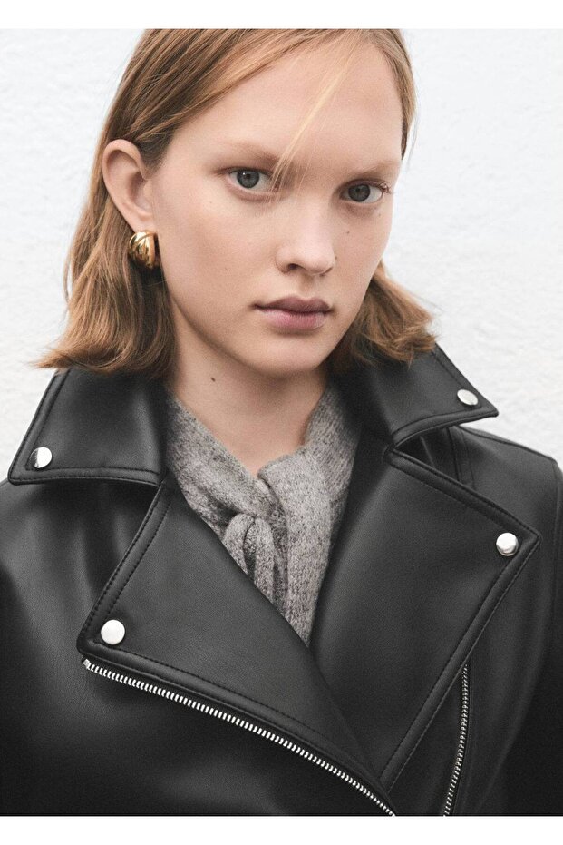 Deri görünümlü biker ceket - 6