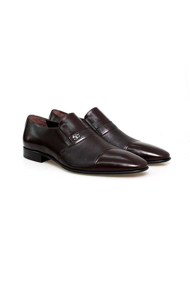 Black Color Laceless Genuine Leather Color Printed Men's Shoes