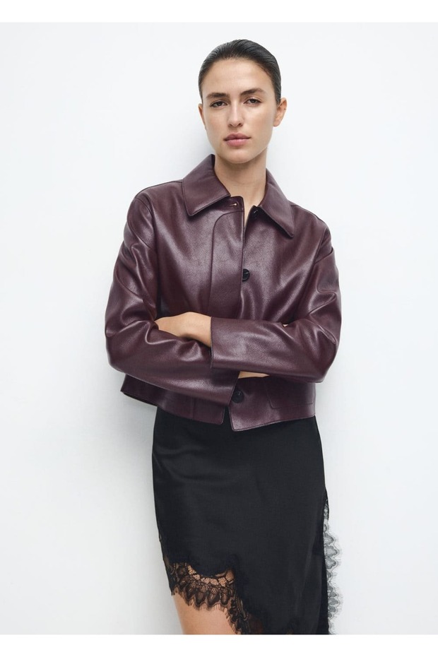 Deri görünümlü cepli ceket - 1