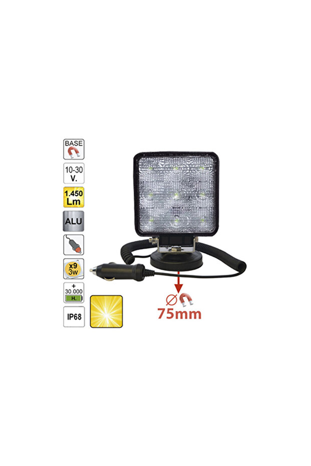 LED Work Light. Square. Diffused Light. Magnetic Base - 1