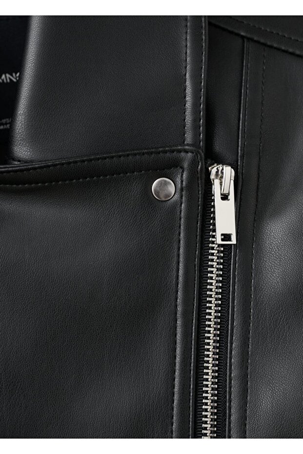 Deri görünümlü biker ceket - 5