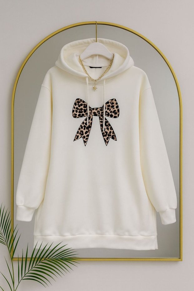 Women's Bow Printed Hooded 3 Thread Sweat -0280