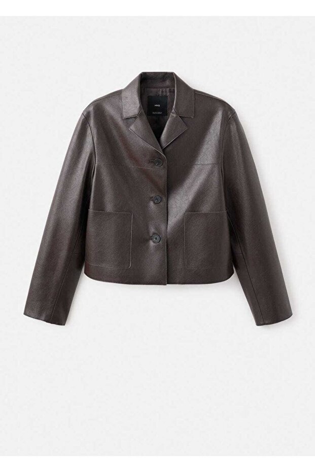Deri görünümlü cepli ceket - 3