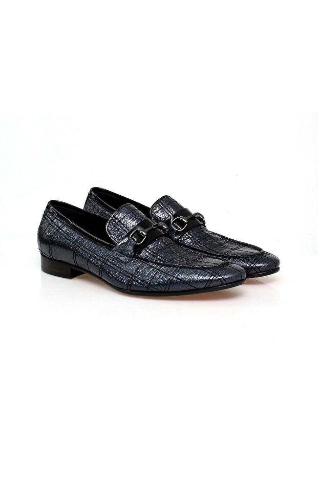 Gray Color Laceless Genuine Leather Men's Shoes