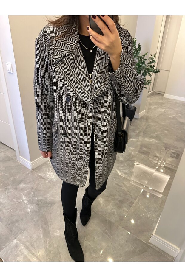 معطف مبطن بالبطانة قصة فضفاضة - أسود - 2