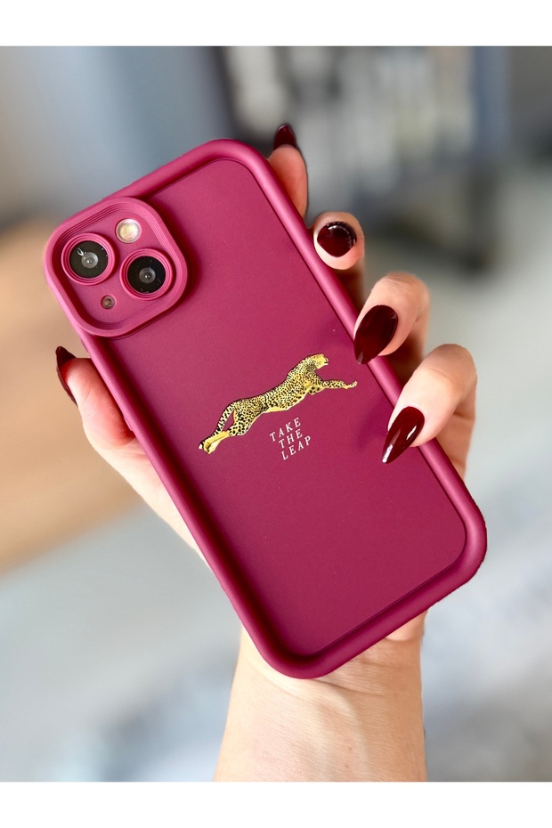 Iphone 14 plus leopard patterned burgundy shock proof case - 2