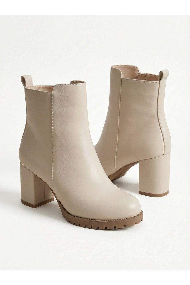 Espan 9 cm Heeled Oval Toe Faux Leather Zipper Winter Women's Boots