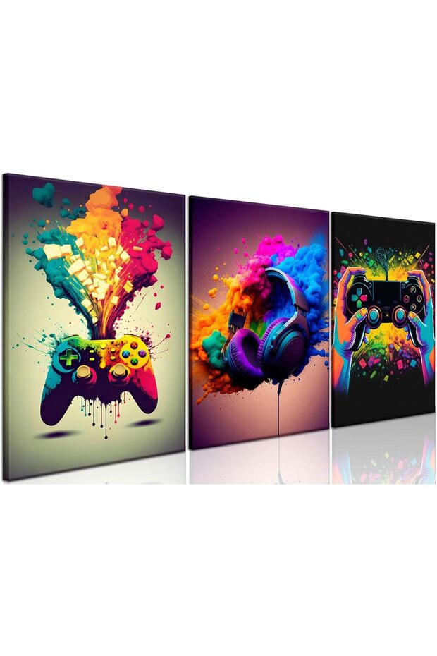 Gamer Wall Decor Set of 3 – Video Game Controller Canvas Framed 40x60cm