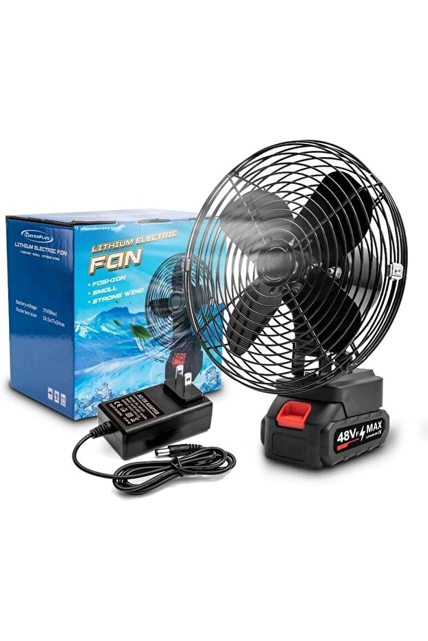 Portable Camping Fan, 21V Lithium Battery-Powered, Strong Wind, Low Noise, 48Vf MAX