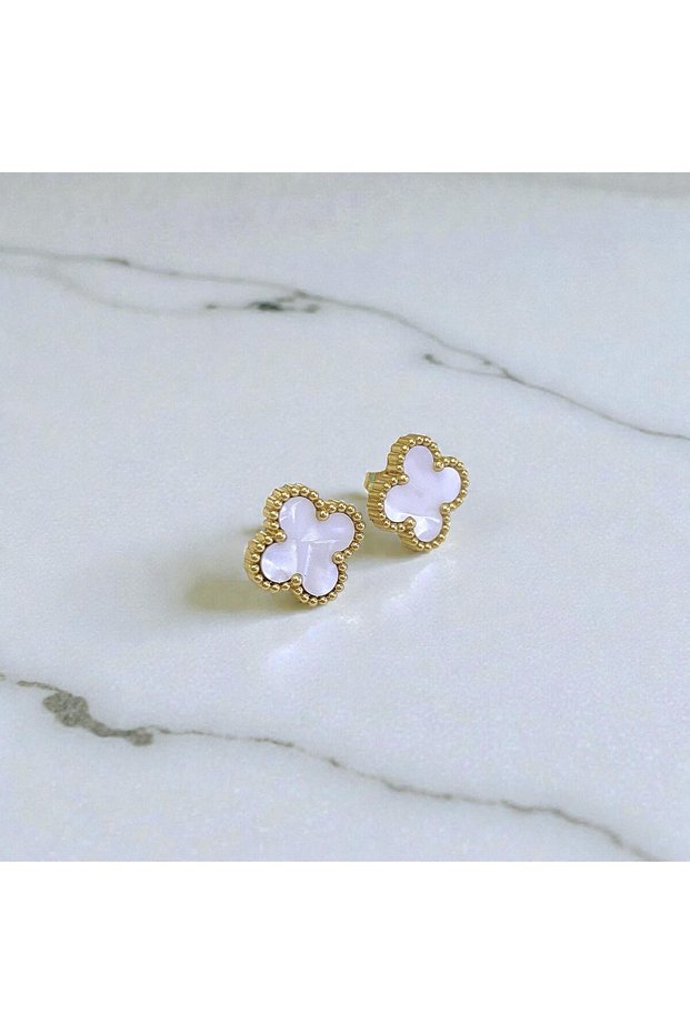 Steel Pearlescent Clover Earrings
