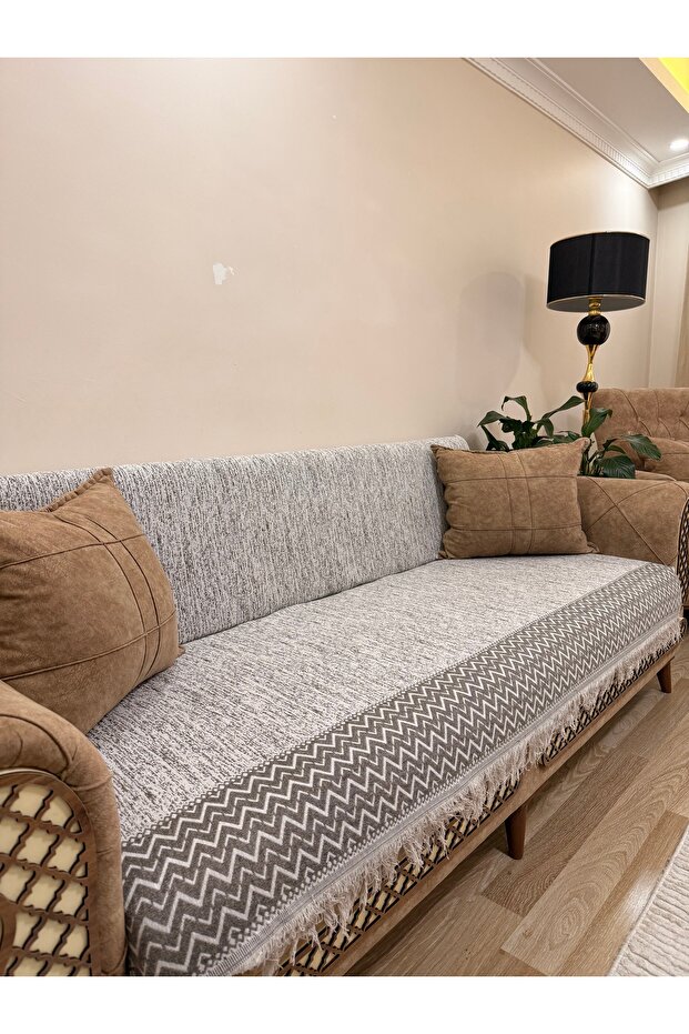 Seat Cover Luxurious Cotton Zigzag Pattern Non-Slip Double-Sided Fringed Decorative Daily Use