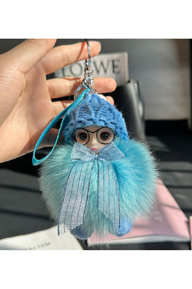 Plush Glasses-Wearing Girl Doll Bag Ornament/Charm Keychain