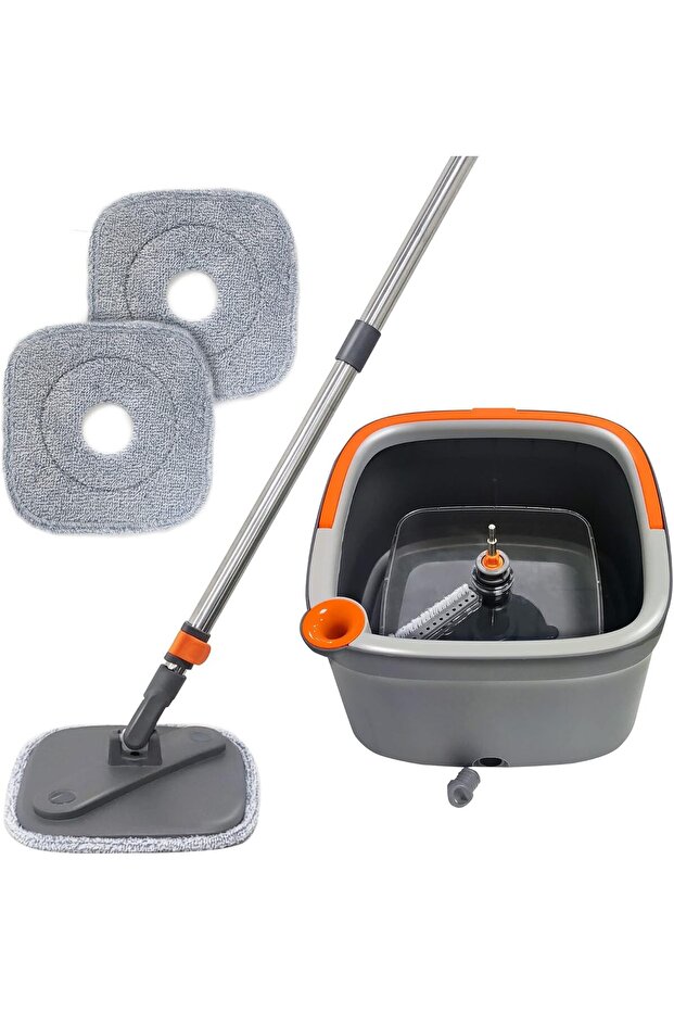 AXYWINBO Flat Mop and Buckets Set, Wet & Dry System Built-in Wringer All in One with 2 Chambers