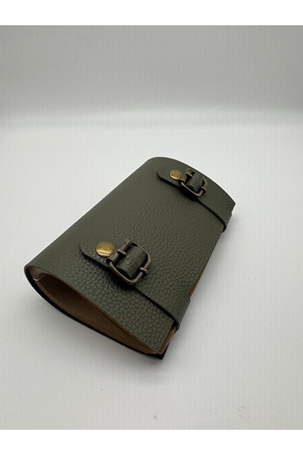 دفتر ملاحظات موديل فلوتر من الجلد الصناعي باللون الكاكي - 1