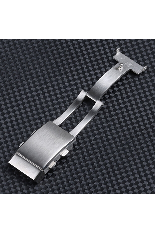 Silver-20mm 316L Stainless Steel Watch Clasp 18mm 20mm 22mm Brushed Silver Folding Safety Milled Cla