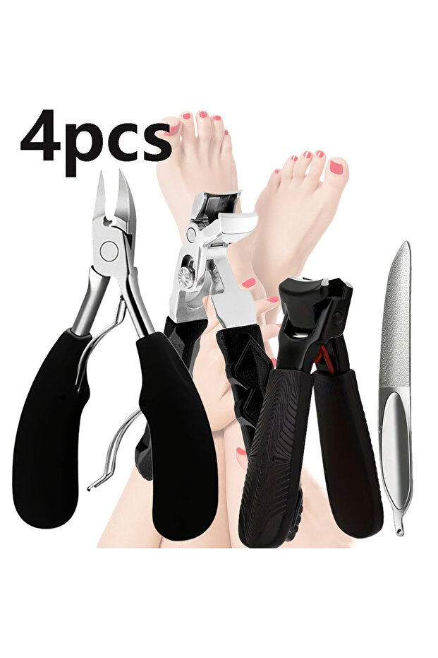 4pcs 1/4pcs Professional Toenail Clipper Set - Stainless Steel, Wide Jaw, Splash-Proof & Easy to Cle