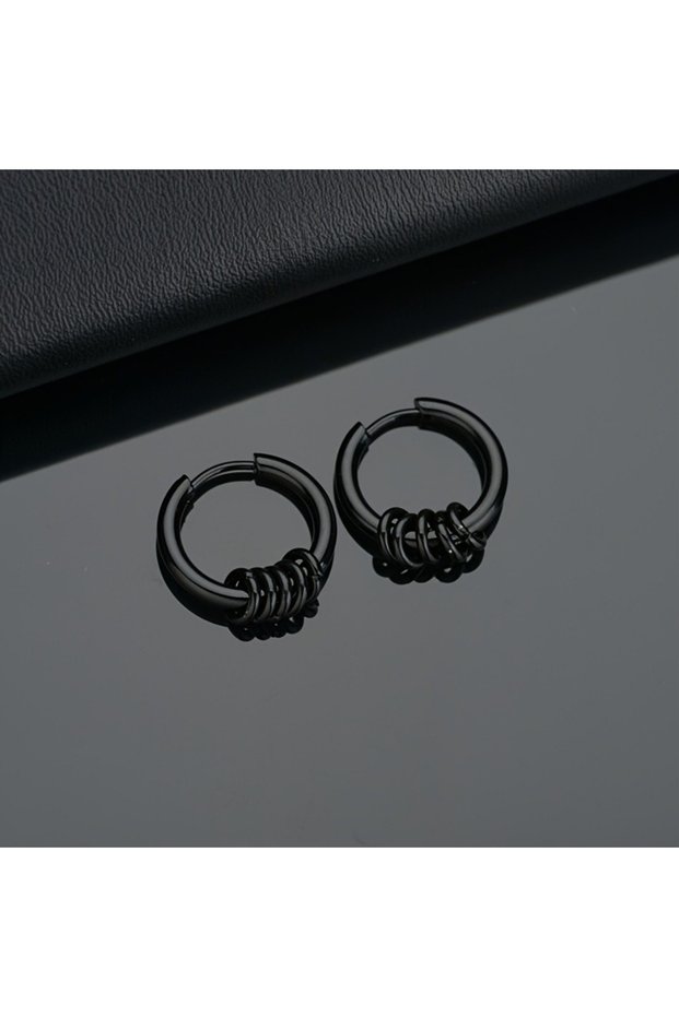 Style B Black 2pcs Stainless Steel Hoop Earrings For Men Small Circle Metal Ball Anti-allergic Ear B
