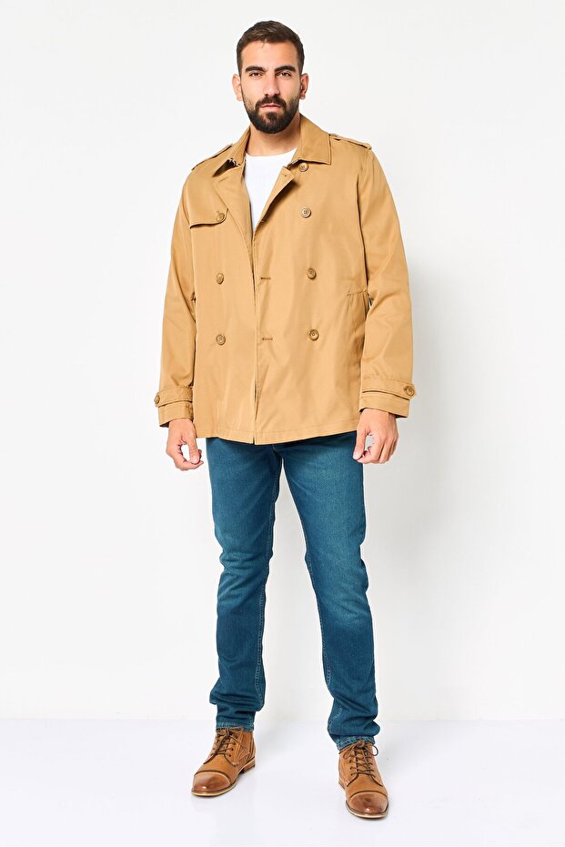 Men Solid Bomber Jacket, Tan - 2