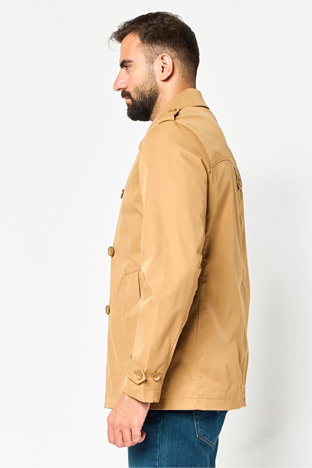 Men Solid Bomber Jacket, Tan - 3