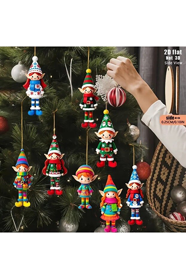 24pcs 8pcs/set Christmas Wooden Pendants Girl Elf Xmas Tree Hanging Oranment 2026 Noel Navidad Deco