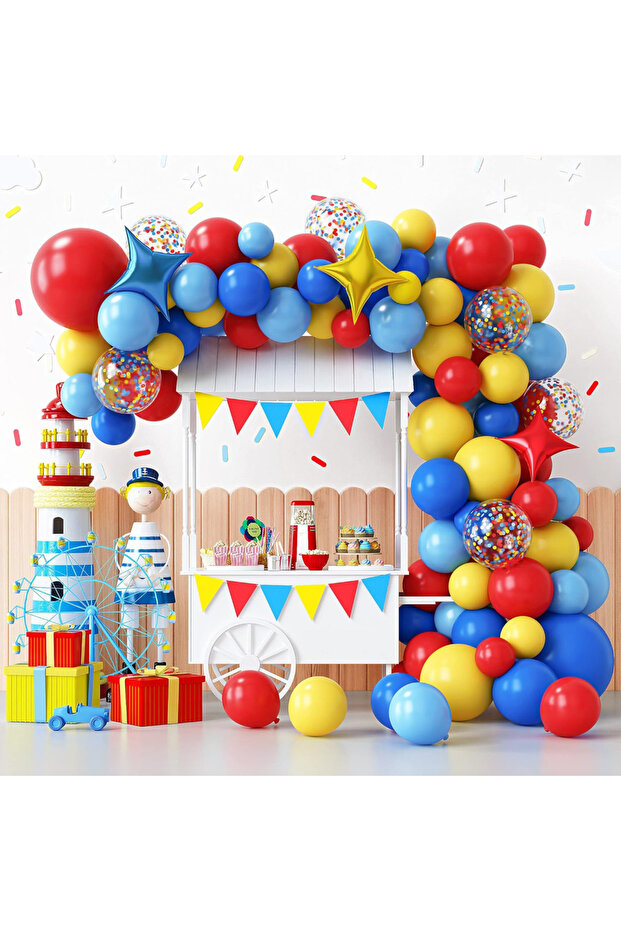 87pc kit CY8037colourful Vibrant Carnival Balloon Garland Arch Kit - Red, Blue, Yellow & Rainbow Con
