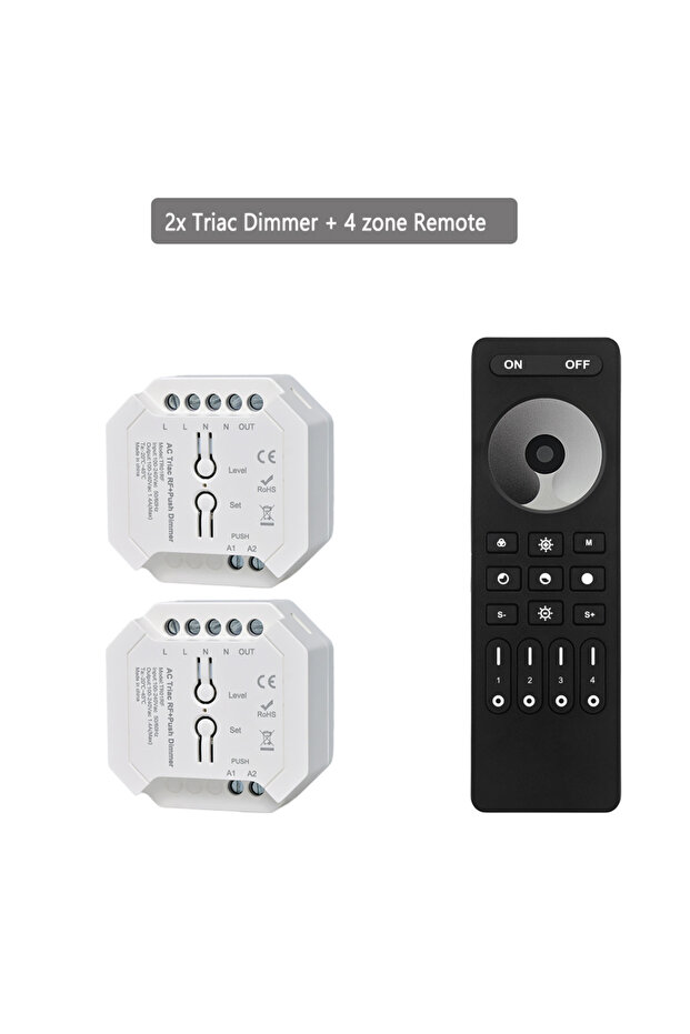 جهاز تحكم عن بعد 2xDimmer لاسلكي رباعي المناطق يعمل بالتيار المتردد مع ترايبود LED بجهد 110 فولت 220 فولت 230 فولت مع مفتاح دفع 2.4 جيجا هرتز وجهاز تحكم عن بعد مع خاصية التعتيم بتردد الراديو