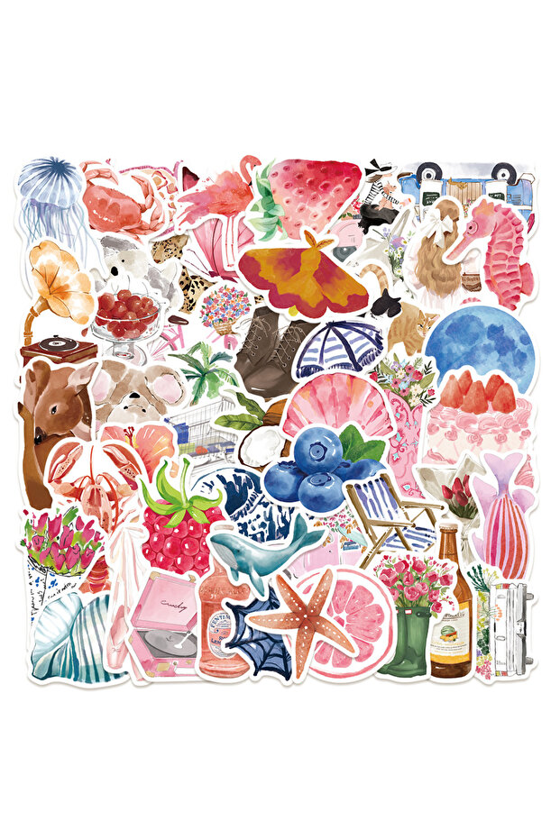 MULTICOLOR 50Pcs Cute Pink Watercolor Stickers Diary DIY Stickers Scrapbooking Phone Luggage Skatebo