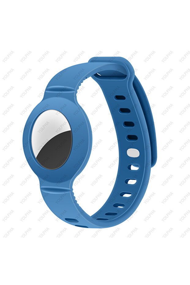 حافظة AirTag زرقاء فاتحة مع حزام سيليكون وسوار معصم قابل للتعديل ومضاد للخدش وسوار حماية AirTag H