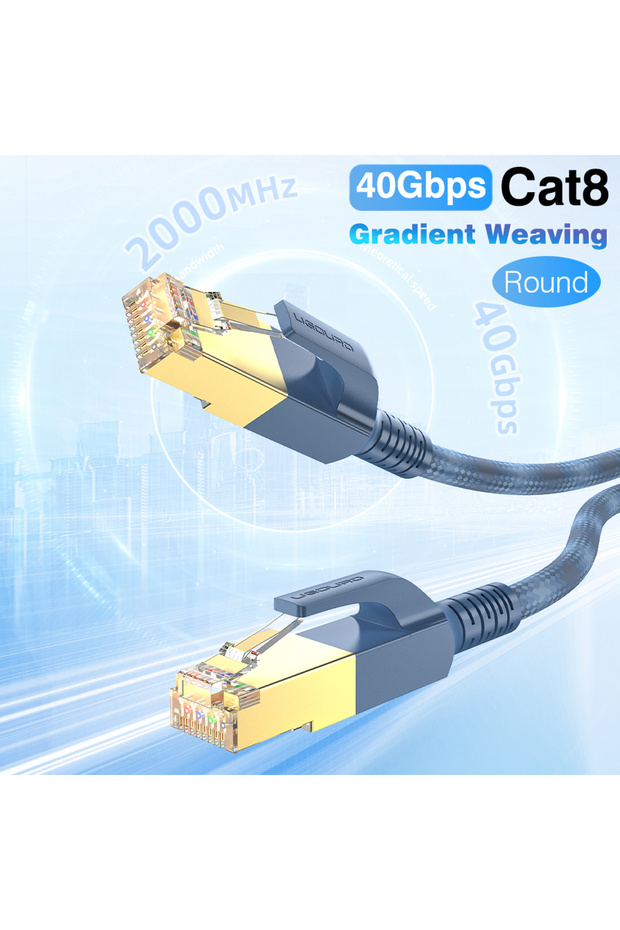كابل إيثرنت دائري RJ45 CAT8 بطول 30 مترًا، مضفر بألوان متدرجة، كابل شبكة CAT 8 بسرعة 40 جيجابت في الثانية، إنترنت
