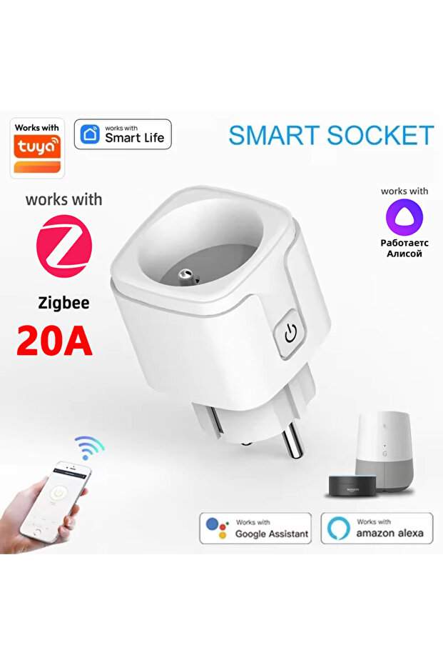 EU Plug 20A Zigbee 16A/20A Tuya EU WiFi/Zigbee Smart Plug with Power Monitoring Smart Life APP Remot - 1