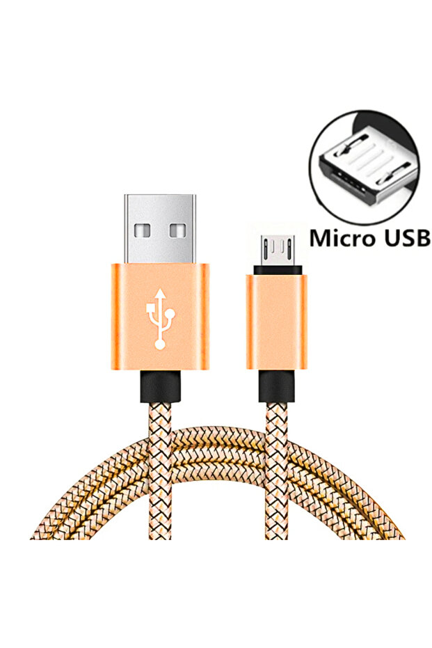 كابل USB A Micro ذهبي بطول 2 متر سلك شحن سريع خط الهاتف المحمول كابل محول USB سلك لـ ...
