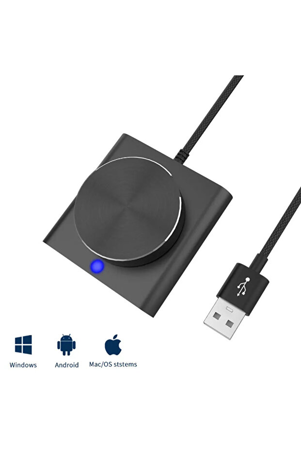 مقبض التحكم في مستوى الصوت بمنفذ USB باللون الأسود، مقبض وحدة التحكم في الوسائط المتعددة، مفتاح واحد، وظيفة كتم الصوت والإيقاف المؤقت لأجهزة الكمبيوتر الشخصية