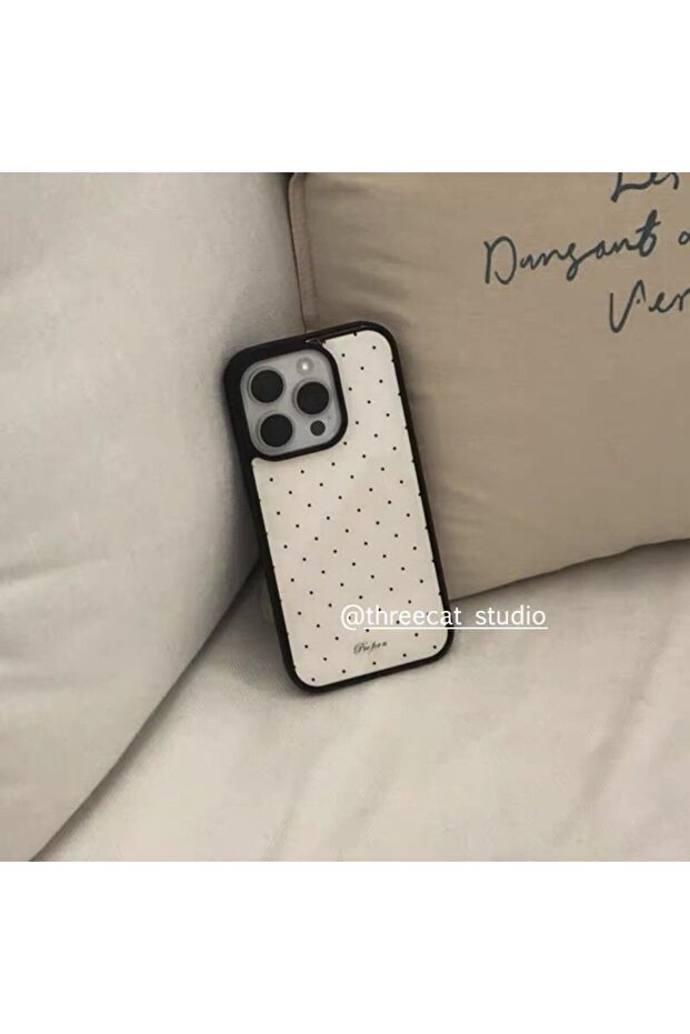 For iPhone 15 Pro Max A01 Korean Ins Style Simple Black Polka Dots Phone Case For iPhone 16 15 14 13