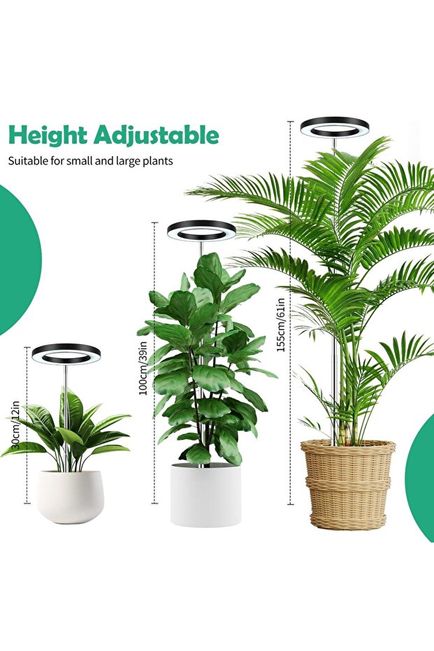مصباح LED للنباتات بقوة 0-5 واط، أسود قابل للتغيير، قابل لتعديل الارتفاع مع مؤقت تشغيل/إيقاف تلقائي 3 ساعات/9 ساعات/12 ساعة.