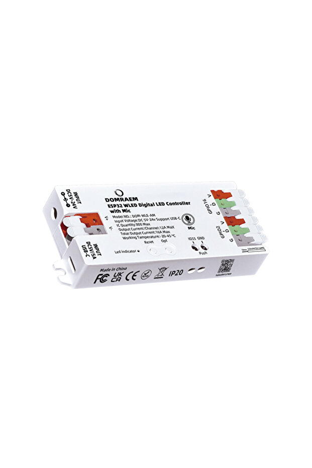 وحدة تحكم ESP32 بيضاء مع ميكروفون وشريط LED من DOMRAEM، USB-C، ESP8266، ESP32 مع ميكروفون ومزامنة، ضمان لمدة عامين