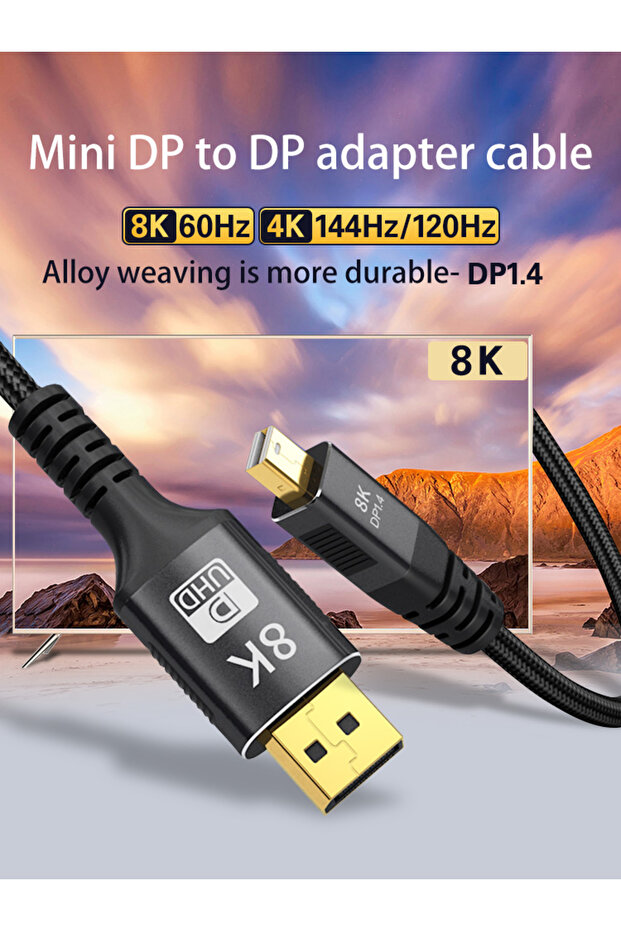 1m Minidp to Dp Cable Version 1.4 8K60 Graphics Card Mini Dp to Dp Adapter Thunderbolt 2 Suitable fo - 7