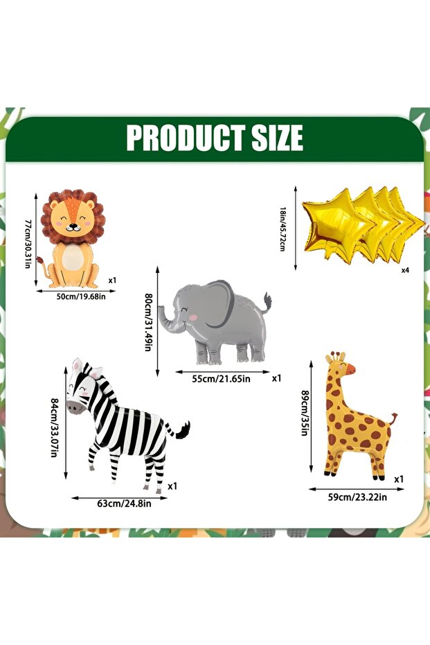 Other 8pcs Cute Animals 8PCS Cartoon Animal Theme Foil Balloon Set Jungle Safari Forest Lion Zebra L